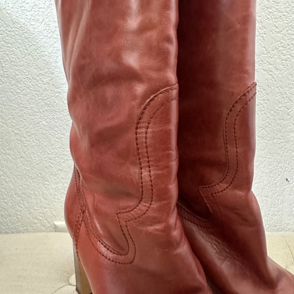 Zara genuine leather cognac tall Boots - Picture 7 of 12